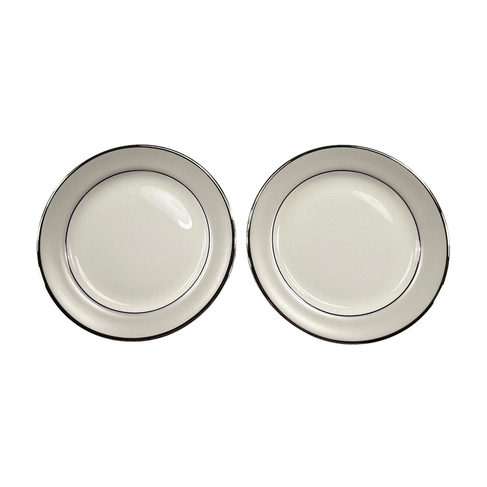 Pickard China Bread Plates Platinum Trim 6" Pearlized White Band  Hand Decorated